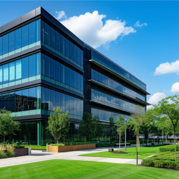 Professional Building with trees and grassy areas in front