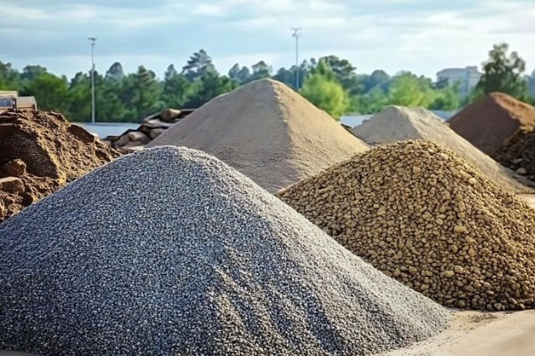 Piles of sand, gravel, fill